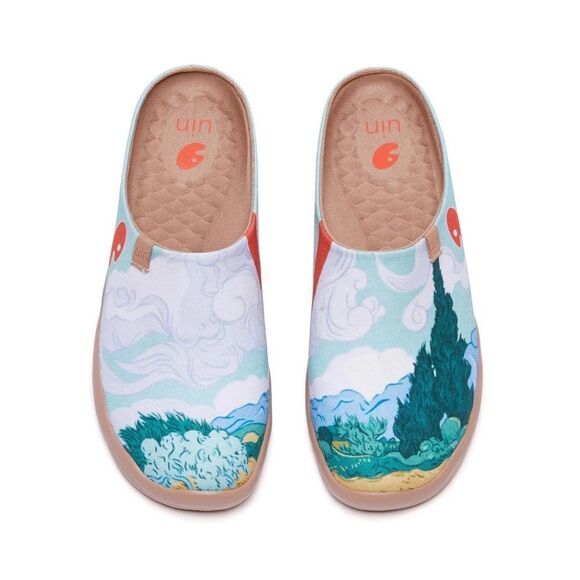 UIN Shoes - UIN Women's Mules Comfort Shoes (Van Gogh Wheatfield with cypreses- Slippers)